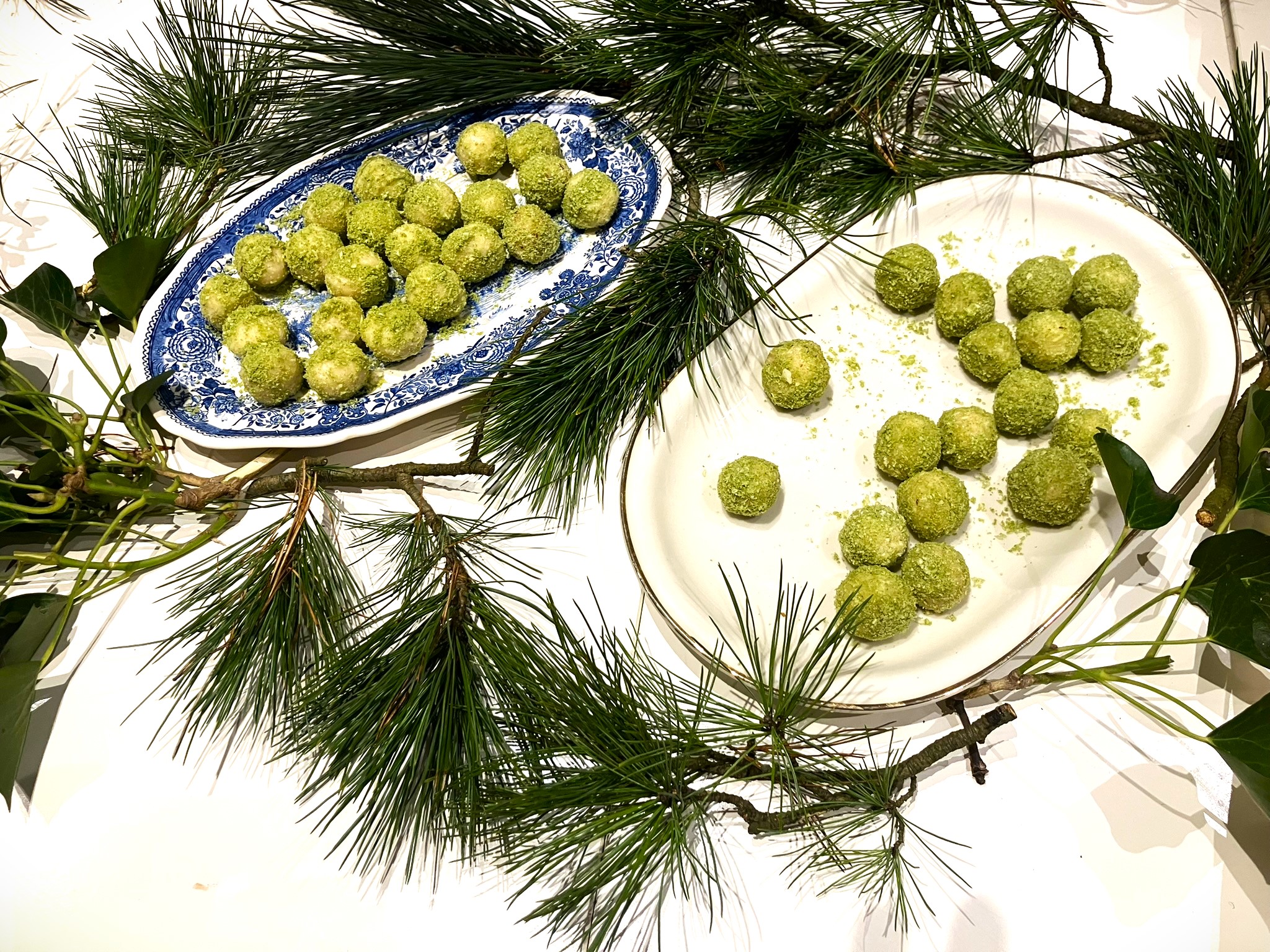 "Waldige Kokospralinen", selbstgemacht bei einem Workshop von Christine Knauft (Wildes Grün) in der Kölner WIldkräuterei