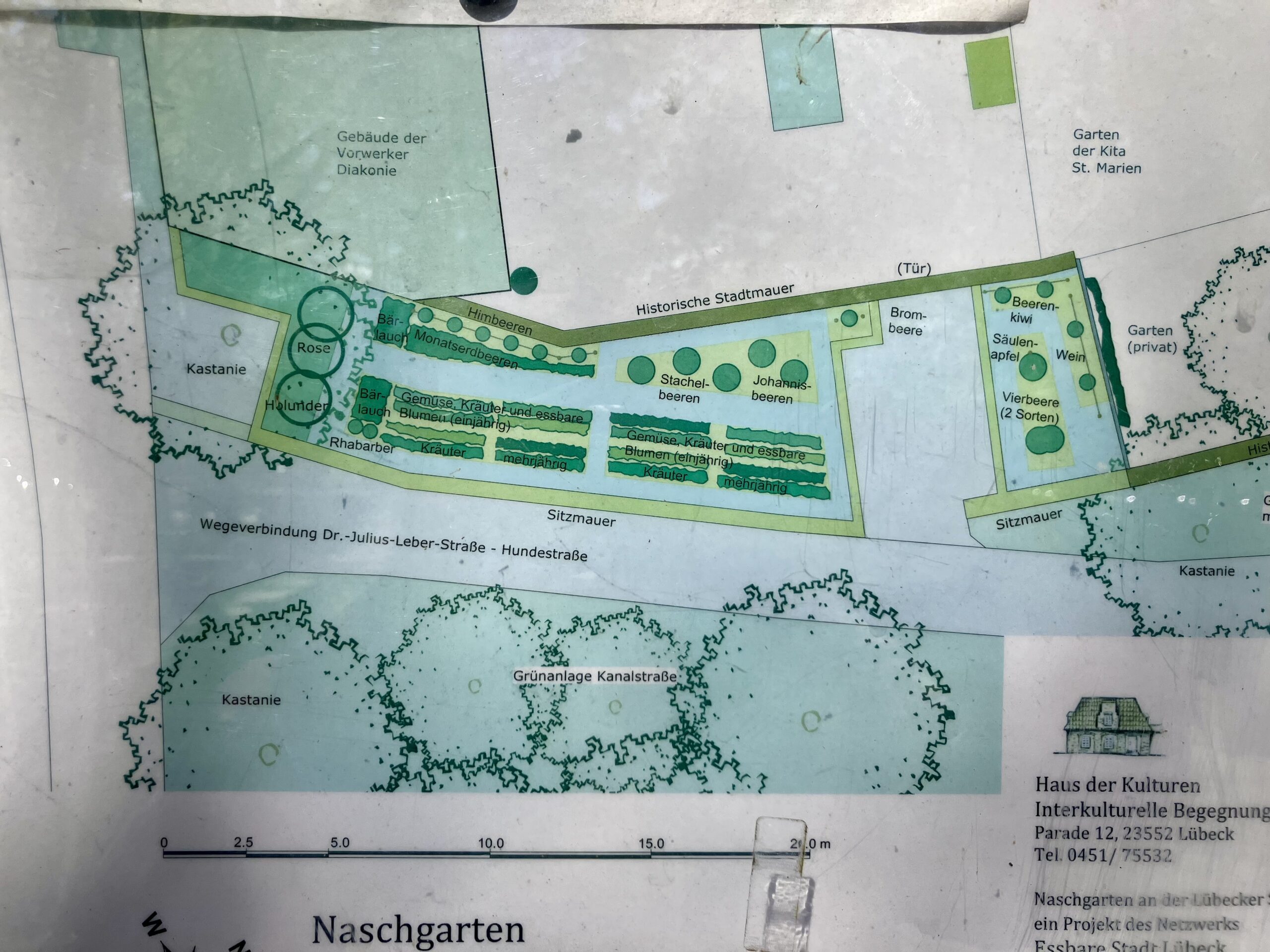 Überblickstafel im interkulturellen Naschgarten in Lübeck - auch als Lesestoff im Garten geeignet... 